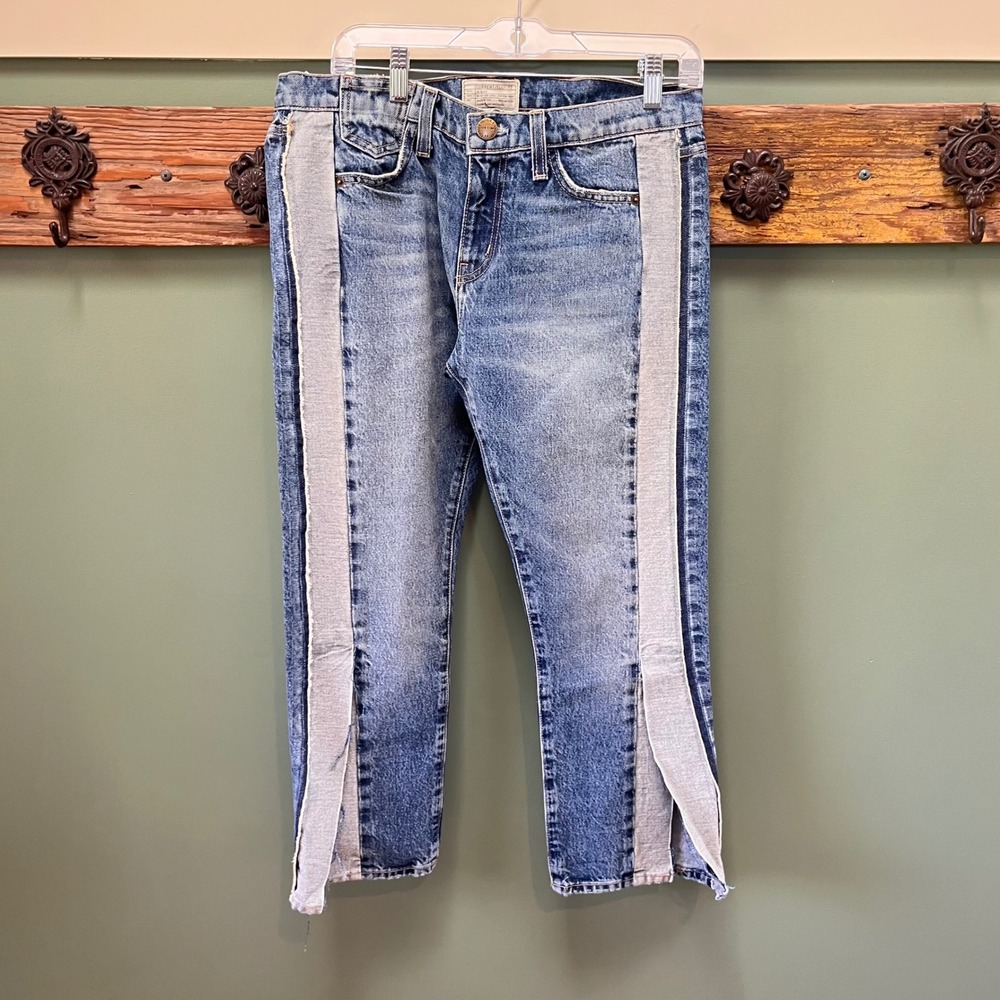 Current/Elliott Re-Engineered Straight Jeans Light‎ Sky Vintage Split Hem 29